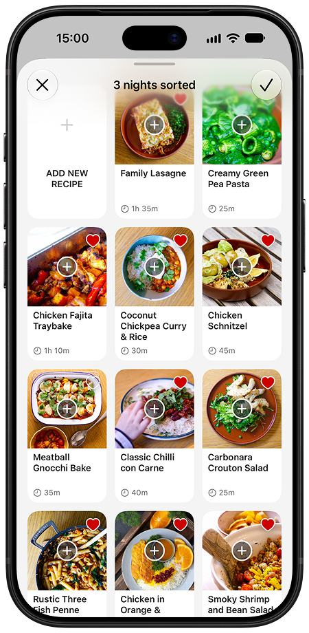 TeaTonight’s weekly dinner plan with meals organised by day